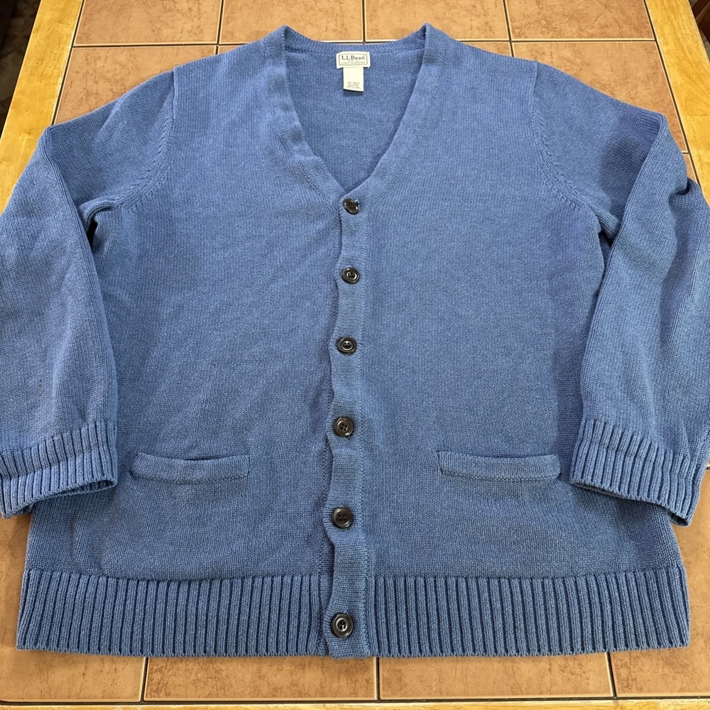 L.L Bean Cardigan Sweater Mens Sz XL Tall Blue Button Mr Rogers Pockets Preppy